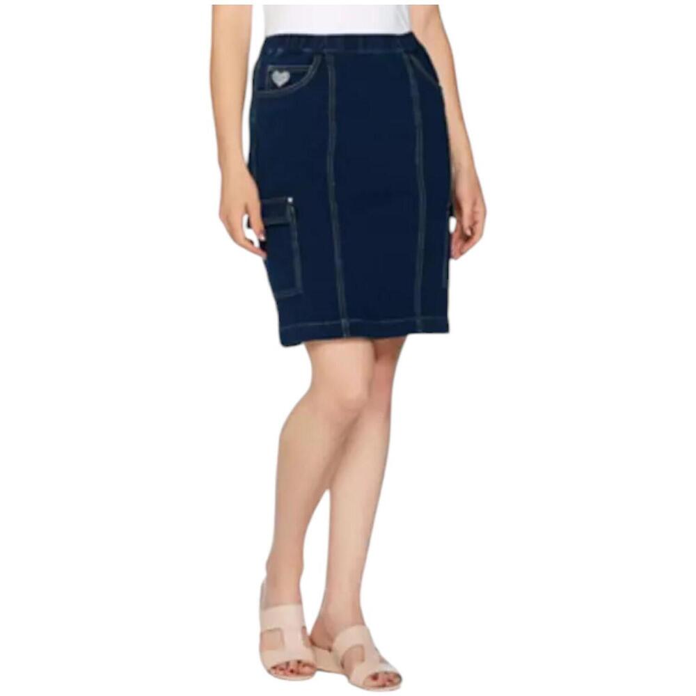 Quacker Factory Women's DreamJeannes Skort wRhinestone Deta Drk Indigo - Regular